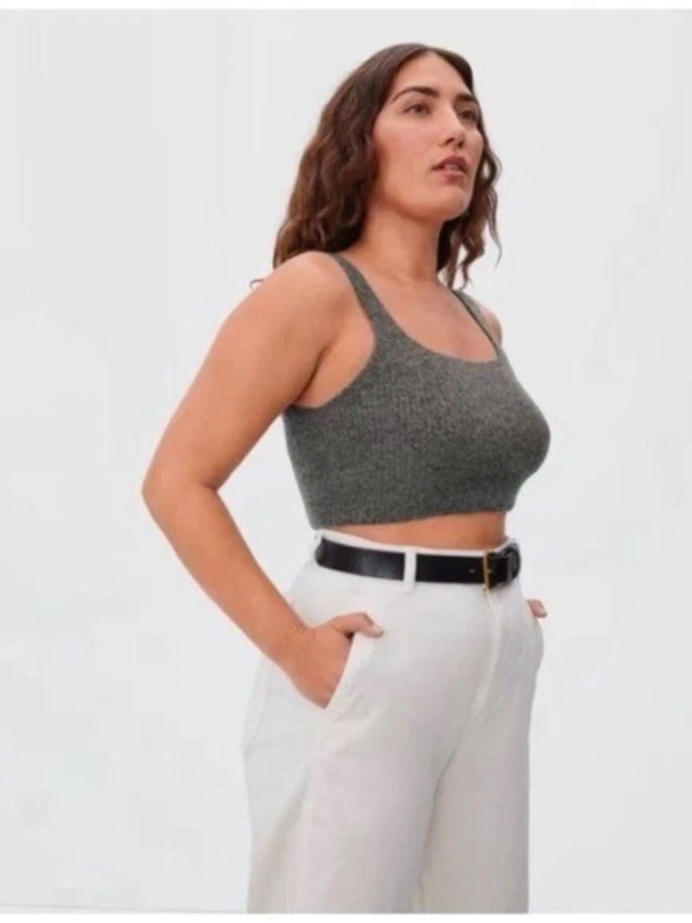 Everlane The Cozy Gray Stretch Cropped Wool Blend Sweater Tank Top Size S